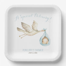 Speciell Delivery Stork Blue Pojke Baby Shower