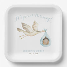 Speciell Delivery Stork Blue Pojke Baby Shower