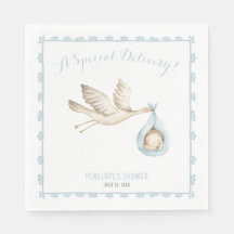 Speciell Delivery Stork Blue Pojke Baby Shower