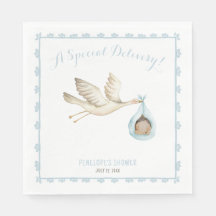 Speciell Delivery Stork Blue Pojke Baby Shower