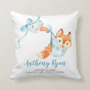 Speciell Delivery Stork Fox Baby Birth Stats Kudde