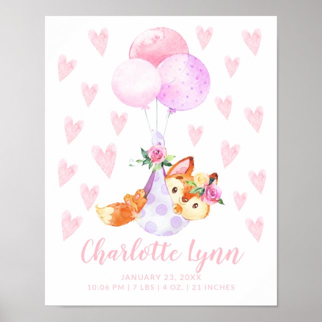 Speciell Delivery Stork Fox Baby Stats Poster (Framsidan)