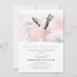 Speciell Delivery Stork Girl Baby Shower Inbjudningar