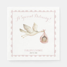Speciell Delivery Stork Rosa Flicka Baby Shower
