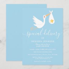 Speciell Delivery Stork Star Baby Shower Sprinkle Inbjudningar