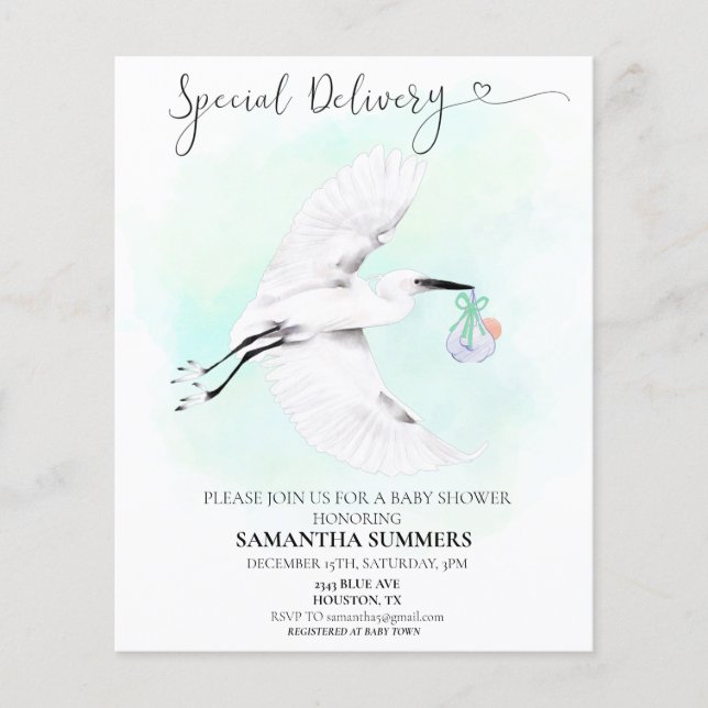 Speciell Delivery Watercolor Stork Baby-dusch (Framsida)
