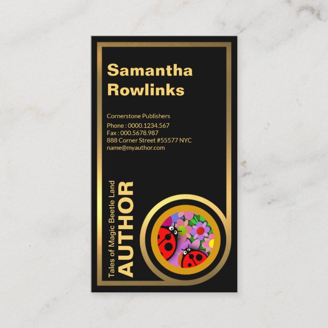 Speciell elegant krökt guld- bildramförfattare visitkort (Framsida)