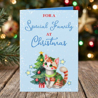 Speciell familj söt katt blå jul helgkort