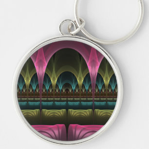 Speciell Fantasy Mönster Abstrakt Colorful Fractal Rund Silverfärgad Nyckelring