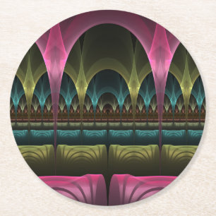 Speciell Fantasy Mönster Abstrakt Colorful Fractal Underlägg Papper Rund