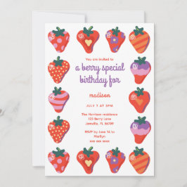 Speciell födelsedagsinbjudan till Berry - Rosa Inbjudningar