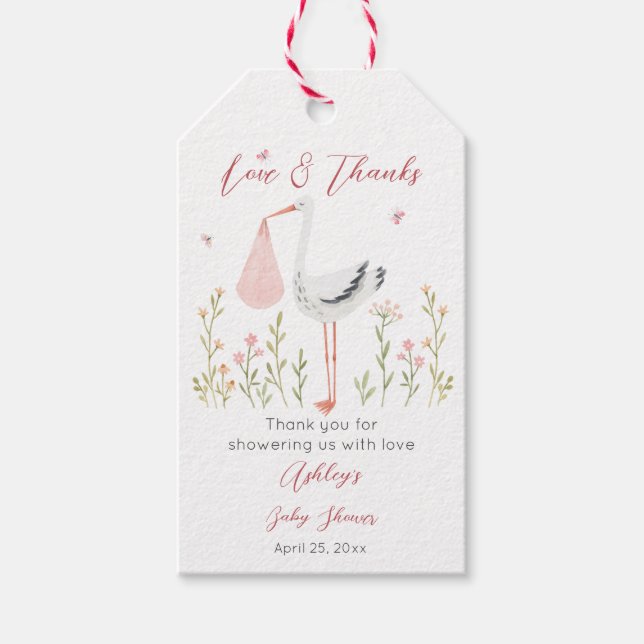 Speciell förlossningsstork vår babydusch presentetikett (Framsidan)
