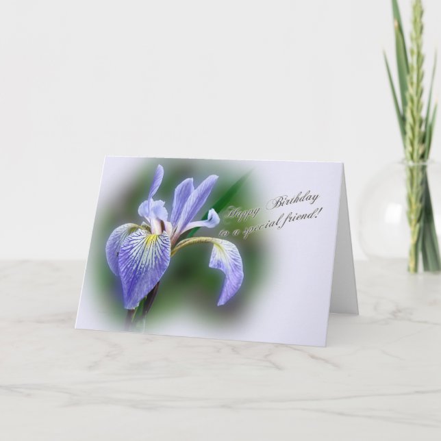 Speciell Friend Birthday Blue Flagga Iris Wildblom Kort (Framsida)