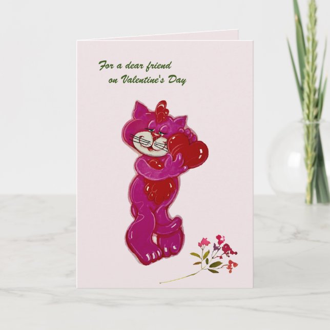 Speciell friend Cute Cat med hjärthjärthjärtans da Kort (Framsida)