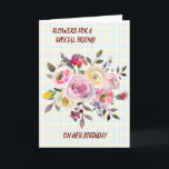 Speciell Friend Watercolor Blommigt Birthday Önske Kort<br><div class="desc">Ett snyggt Grattis på födelsedagen-kort för Blommigt med ett enkelt sätt att anpassa utsidan och insidan.</div>
