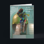 SPECIELL FRIEND WONDERFUL WORLD KORT<br><div class="desc">Louis Armstrong sjöng det bäst - det är en underbar värld - och vänskapen gör det ännu mer. Denna underbara staty ligger framför Hotel Negresco i Nice,  Frankrike.</div>