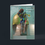 SPECIELL FRIEND WONDERFUL WORLD KORT<br><div class="desc">Louis Armstrong sjöng det bäst - det är en underbar värld - och vänskapen gör det ännu mer. Denna underbara staty ligger framför Hotel Negresco i Nice,  Frankrike.</div>