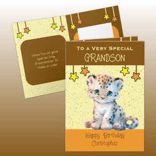 Speciell Grandson leopards-ungar, bruna födelsedag Kort