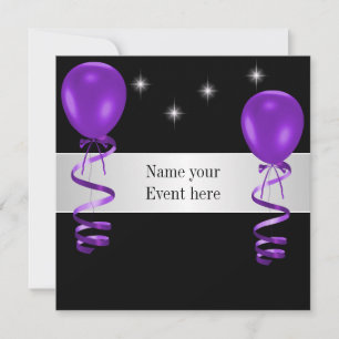 Speciell händelse för elegant Black Lila Balloons Inbjudningar