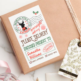 Speciell jultomteleverans med namn rektangulärt klistermärke