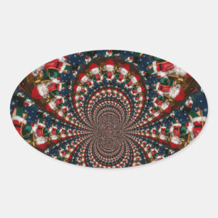 Speciell jultomten Kaleidoscope-design Ovalt Klistermärke