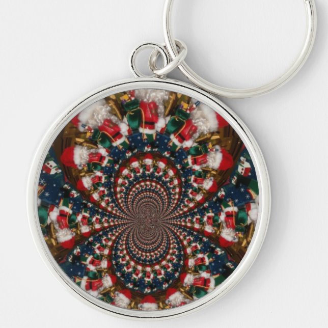 Speciell jultomten Kaleidoscope-design Rund Silverfärgad Nyckelring (Framsidan)