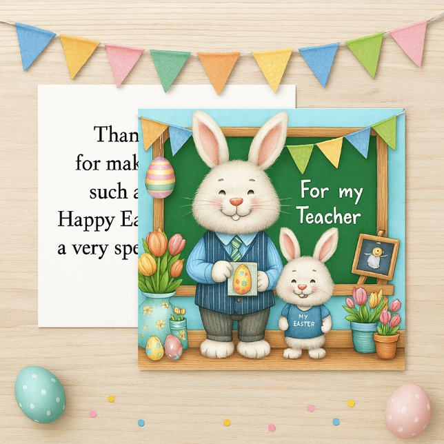 Speciell lärare Glad påsk kort (For teacher, preschoolers or kindergarten designed card for teacher. Cute Easter bunny rabbits )