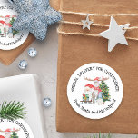 Speciell leverans av personlig från Santa & Helper Runt Klistermärke<br><div class="desc">Personlig julklistermärken för barn med söt vattenfärgsillustration av tomten och hans hjälplinjer. Utformningen omfattar även ett dekorerat julgran, en sled med presenter och vismisk typografi. Mallen är redo för att du ska lägga till ditt barns namn så att texten lyder "Speciell Delivery for [namn] from Santa and his Helpers". Bläddra...</div>