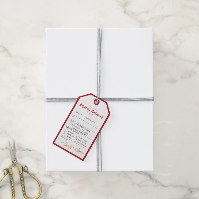 Speciell leverans av röd Elegant från Jultomten Presentetikett (Med Snöre)