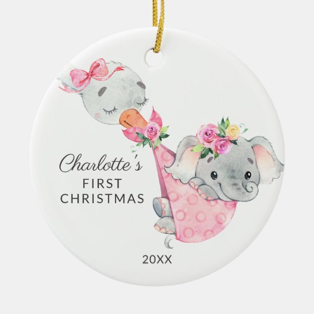 Speciell leverans Babys första jul elefant Julgransprydnad Keramik (Framsidan)