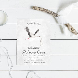 Speciell leverans | Elegant akvarellstork Bebis