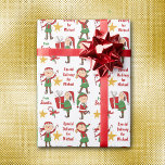 Speciell leverans från jultomten Kids jul Presentpapper<br><div class="desc">Lustigt lilla jultomter som är klädda i rött och grönt har en speciell leverans från tomten på den här söta barnen som omsluter papper. Fyra olika älvar finns i olika lägen, tillsammans med guld-stjärnor och polkagrisar. I den röda texten står det "Speciell Delivery for (namn)" och "from Santa". Enkel att...</div>