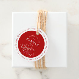 Speciell leverans från jultomten Namn bricka Gåvor Etiketter