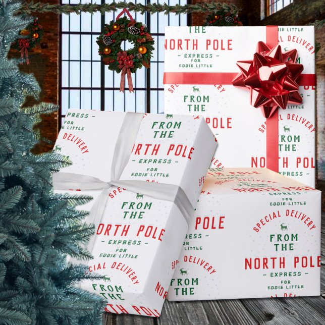 Speciell leverans från Nordpolen Lägg till Namn Presentpapper (Special Delivery From North Pole Add Name Wrapping Pape)