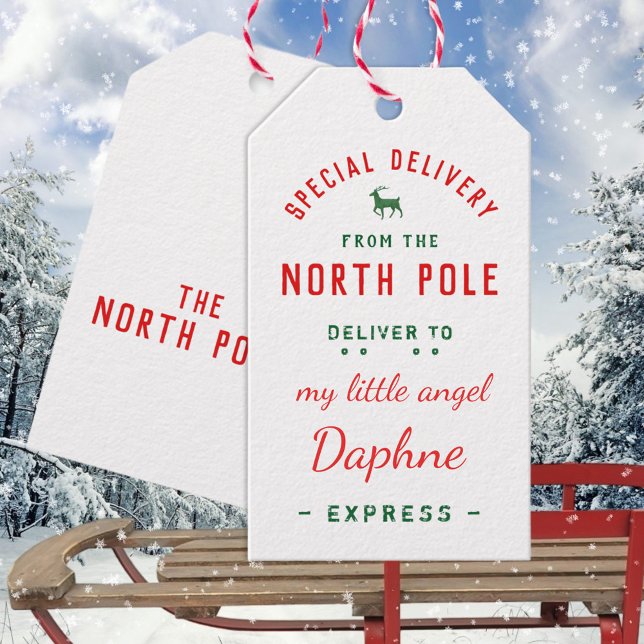 Speciell leverans från North Pole Express Presentetikett (Special Delivery From The North Pole Express Christmas Holiday Gift Wrapping Name Tags)