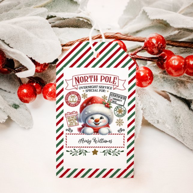 Speciell leverans från Sant vid jul i snögubbe Presentetikett (Skapare uppladdad)