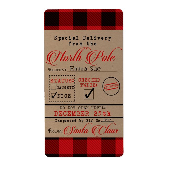 Speciell leverans från Santa Juletiketters Fraktsedel (Framsidan)