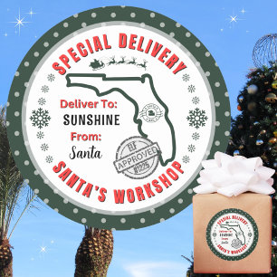 Speciell leverans från Santa till Child i Florida Runt Klistermärke