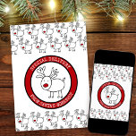 Speciell leverans från Santas Workshop Personlig Julkort<br><div class="desc">Personligens julkort, för barn från tomten! Utformningen visade Dodle teckning av den röda renheten och skrivmaskinens text. Frimärke på framsidan lyder "speciell leverans från tomtens workshop". På baksidan står det "God jul [namn] med kärlek från [Tomt]" och mallen är inställd så att du kan redigera namn som du vill. Bläddra...</div>