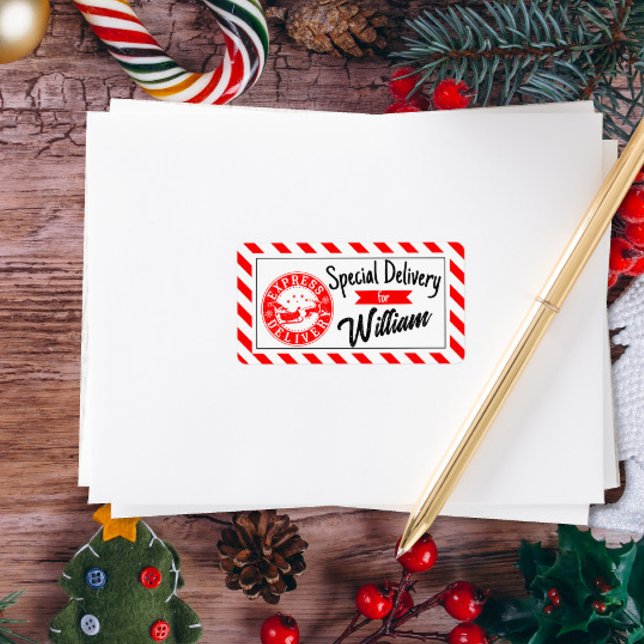 Speciell leverans från tomte julpresent  adressetikett (Skapare uppladdad)
