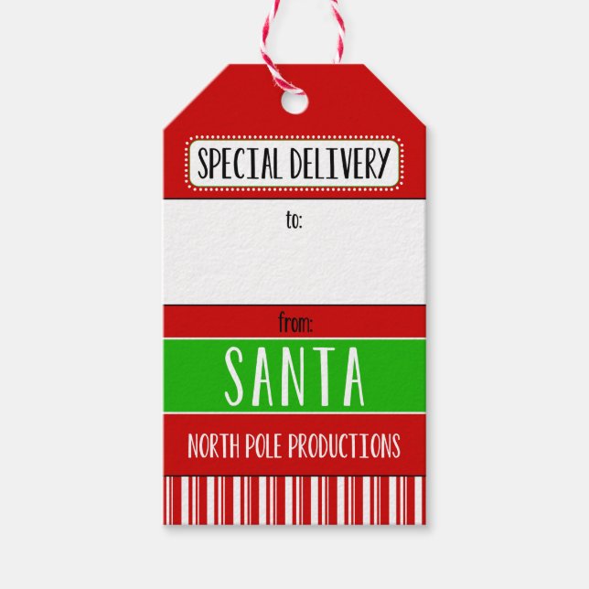 Speciell leverans från tomten presentetikett (Framsidan)