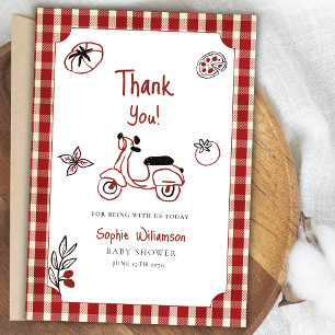 Speciell leverans italiensk mat röd baby shower tack kort