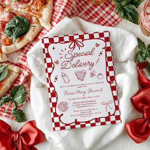 Speciell leverans italiensk pizza röd baby shower inbjudningar