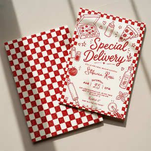 Speciell leverans: Italiensk Pizzatema Baby Shower Inbjudningar