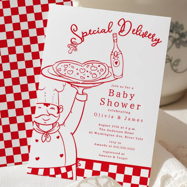 Speciell leverans Pizza Baby Shower Inbjudan (Skapare uppladdad)