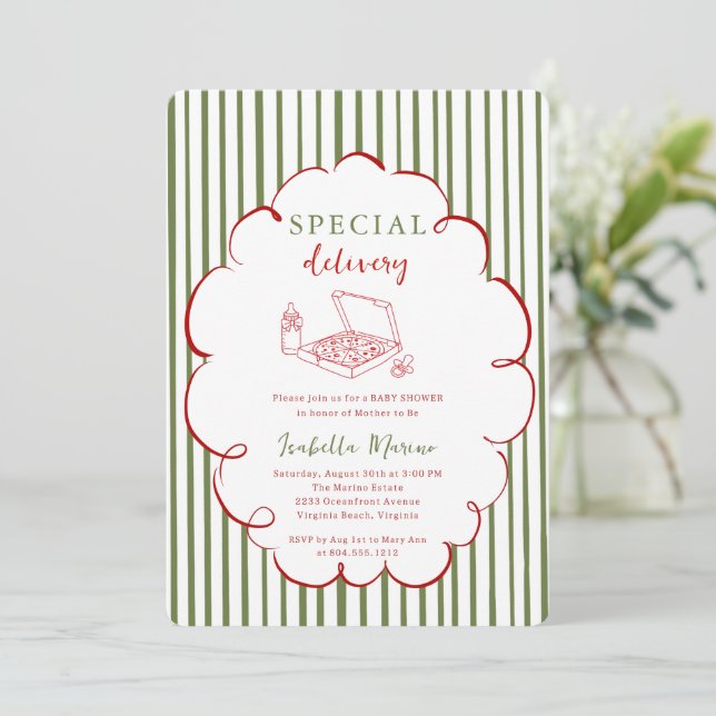 Speciell Leverans Pizza Baby Shower Inbjudan (Stående Fram)