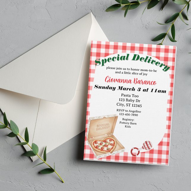 Speciell leverans, Pizza Baby Shower-inbjudan Inbjudningar (Skapare uppladdad)