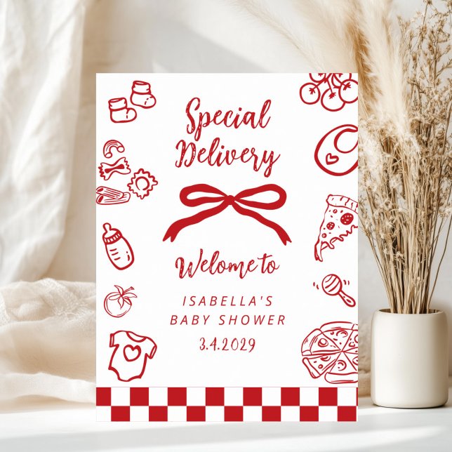 Speciell leverans Pizza Baby Shower Välkommen Poster (Skapare uppladdad)