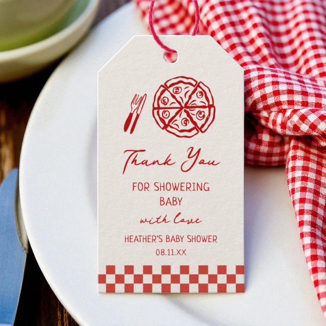 Speciell leverans Pizza-tema baby shower Presentetikett (Skapare uppladdad)