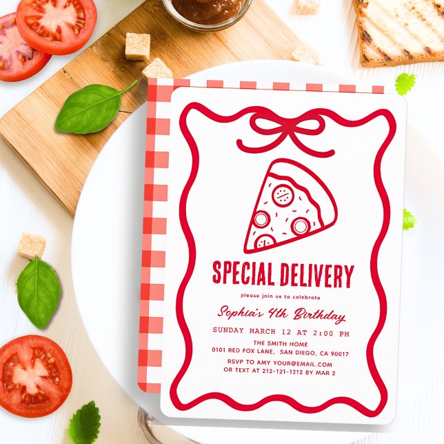 Speciell leverans Röd Handritat Pizza Födelsedag Inbjudningar (Skapare uppladdad)